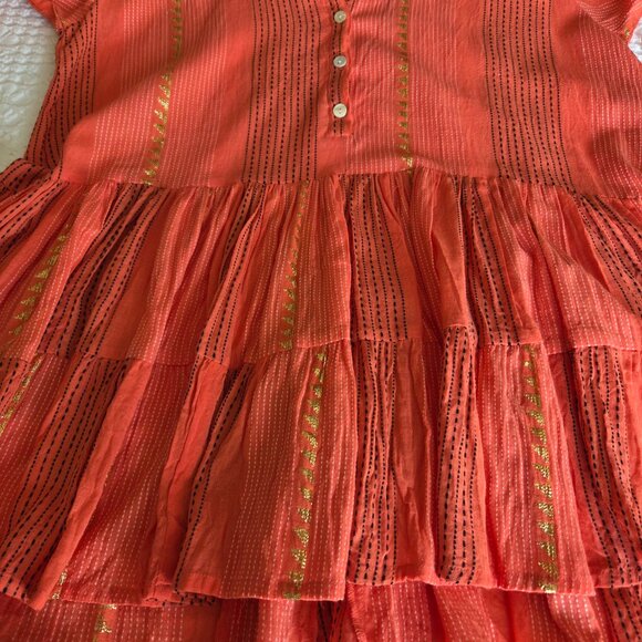 Lemonwood BOHO blouse with flared sleeve. Peplum. Orange with gold. Size S - Picture 4 of 6